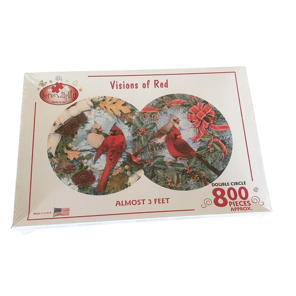 Serendipity Visions of Red 800 Piece Double Circle Jigsaw‎ Puzzle Cardinals New